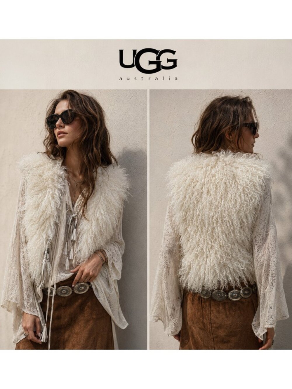 UGG Marin Women’s XS/S Cream Mongolian Lamb Fur Shearling Leather Vest